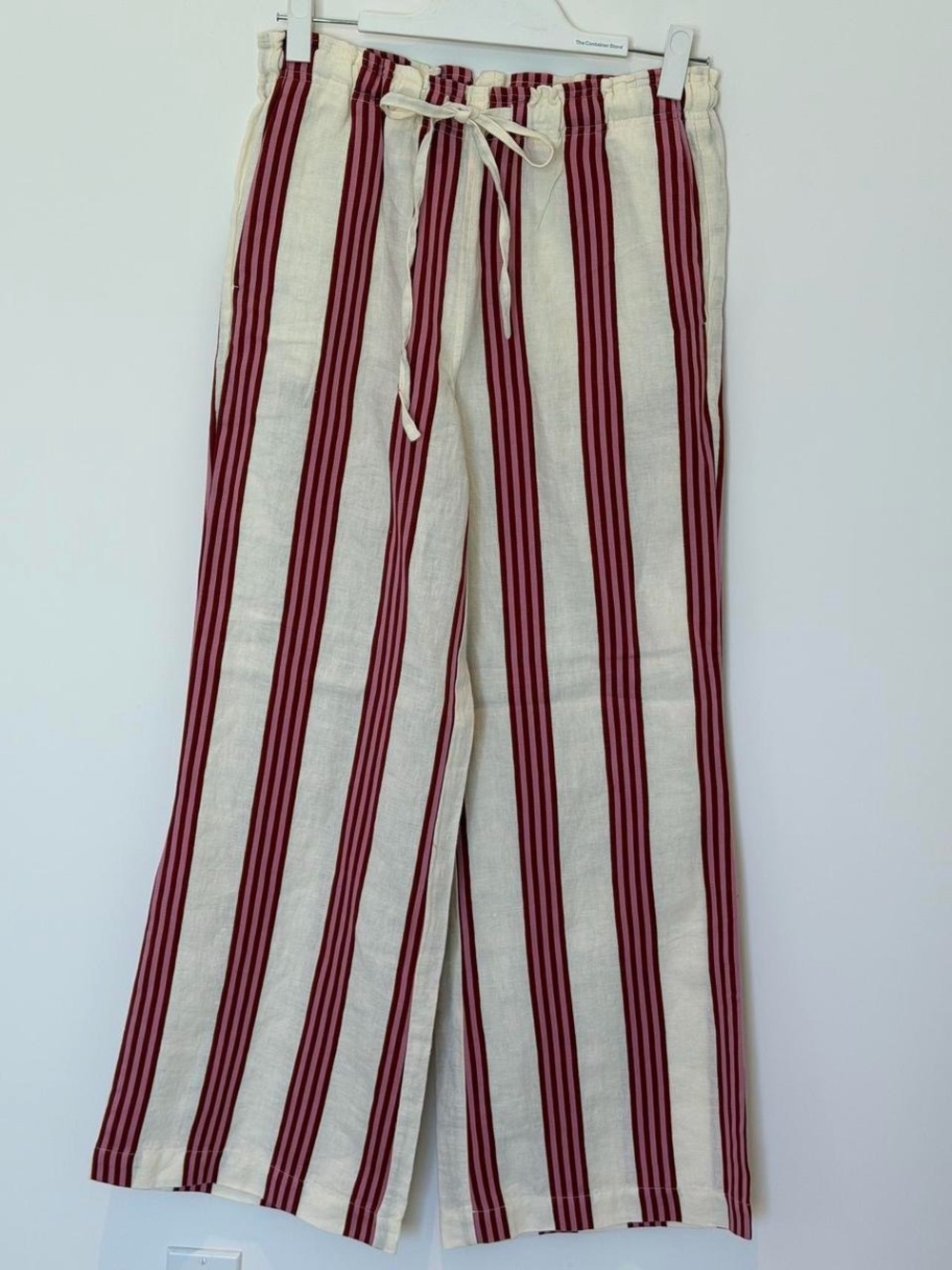 Boden Cream Wide-Leg Pull-On Pants with Red Stripes - Picture 2 of 5